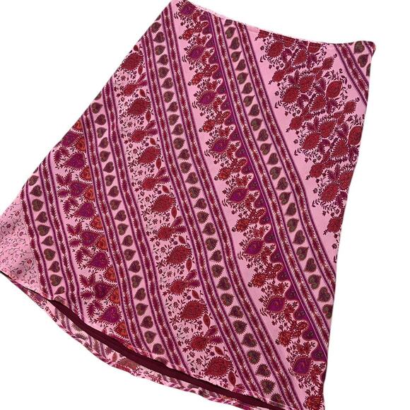 INC International Concepts Pink Silk Paisley Floral Heart Pattern Midi Skirt 14 - Picture 2 of 8